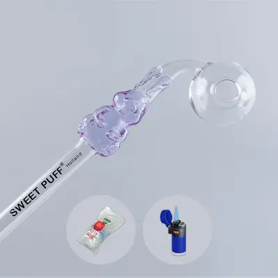Combo X2 Bunny Sweet Puff Glass Pipe 14cm Purple and Balancer
