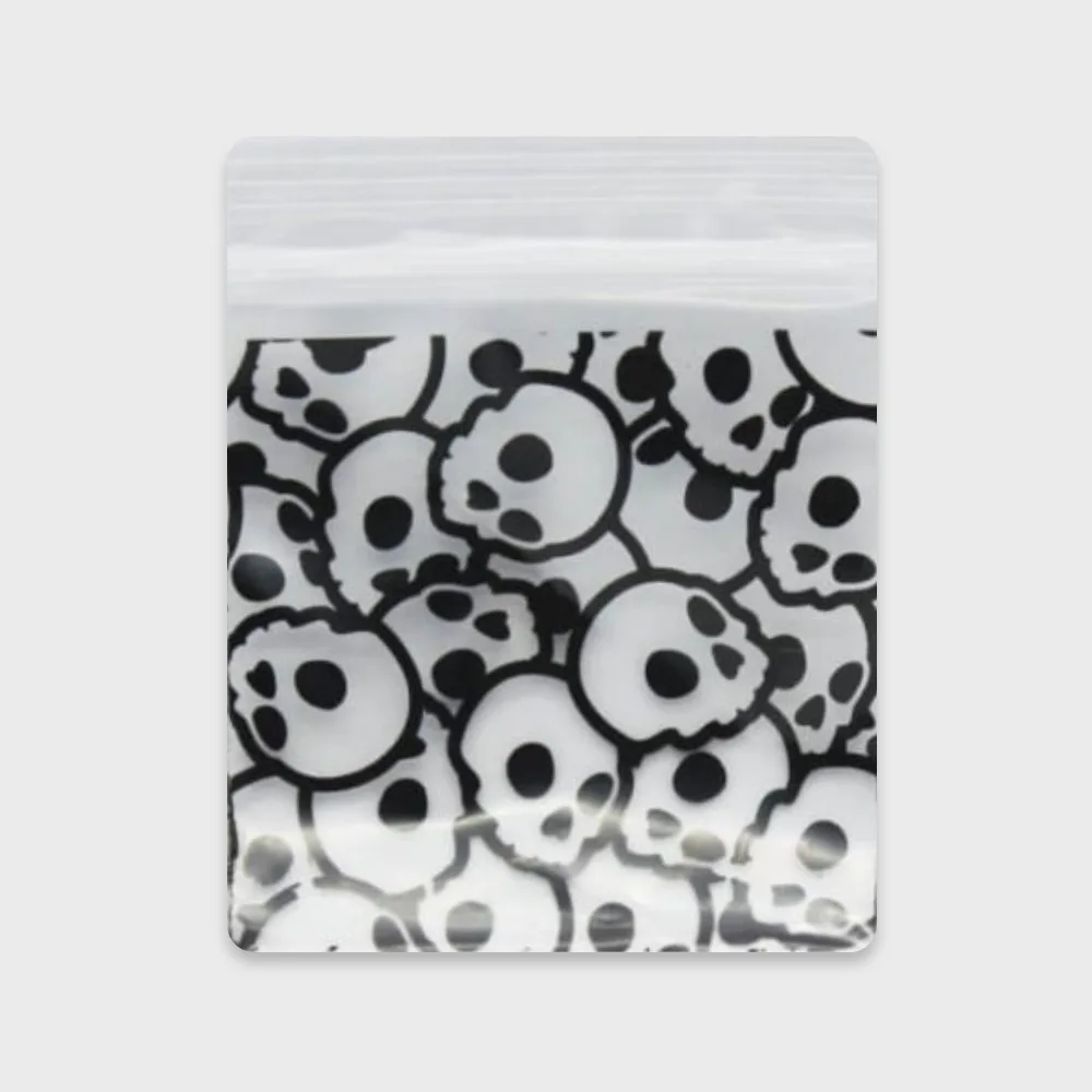 Resealable Plastic Bags 51×51 mm with White Skull Patterns
