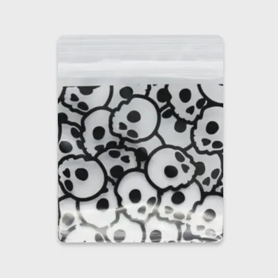 Resealable Plastic Bags 51×51 mm with White Skull Patterns