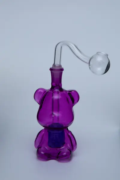Purple Teddy Bear Bubbler with Glass Pipe 11cm