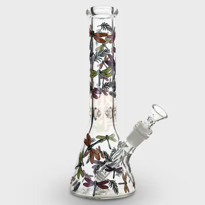Glow in the Dark Dragonfly Design Beaker Glass Bong 25cm