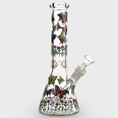 Glow in the Dark Butterfly Design Beaker Glass Bong 25cm