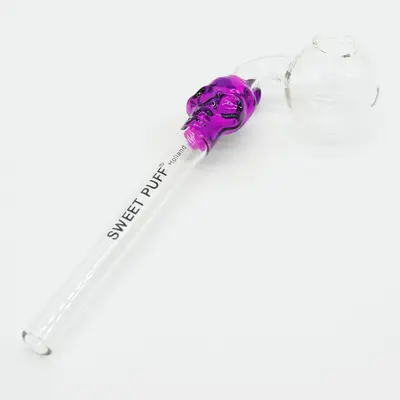 Skull Sweet Puff Glass Pipe 14cm Pink and Balancer Pack X2