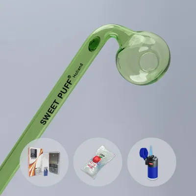 Combo Full X1 Curved Sweet Puff Glass Pipe 14cm Green Balancer