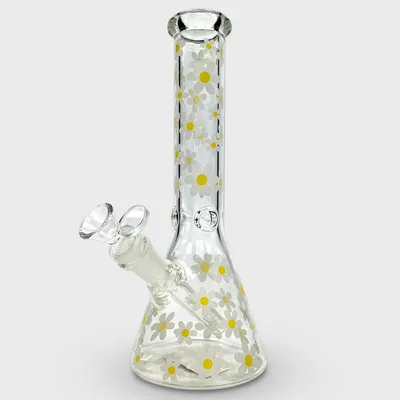 Glow in the Dark Daisy Design Beaker Glass Bong 25cm