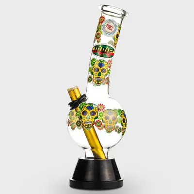 Glow In The Dark Candy Skull Design Bubble Bong 27cm