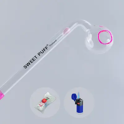 Combo X2 Sweet Puff Glass Pipe 10cm Pink Rim and Balancer