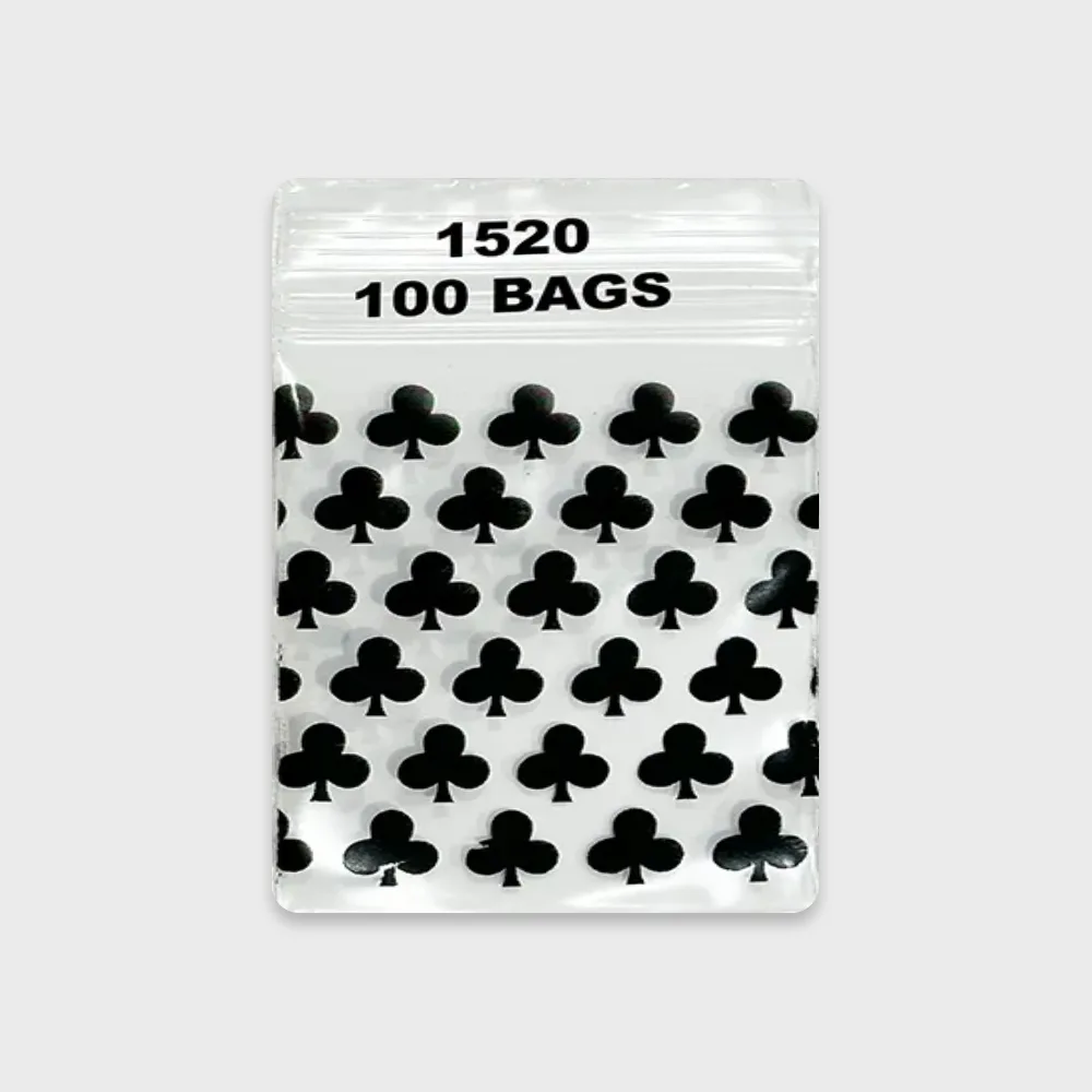 Resealable Plastic Bags 38×51 mm with Black Club Patterns
