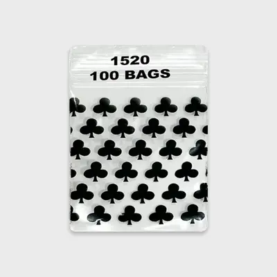 Resealable Plastic Bags 38×51 mm with Black Club Patterns