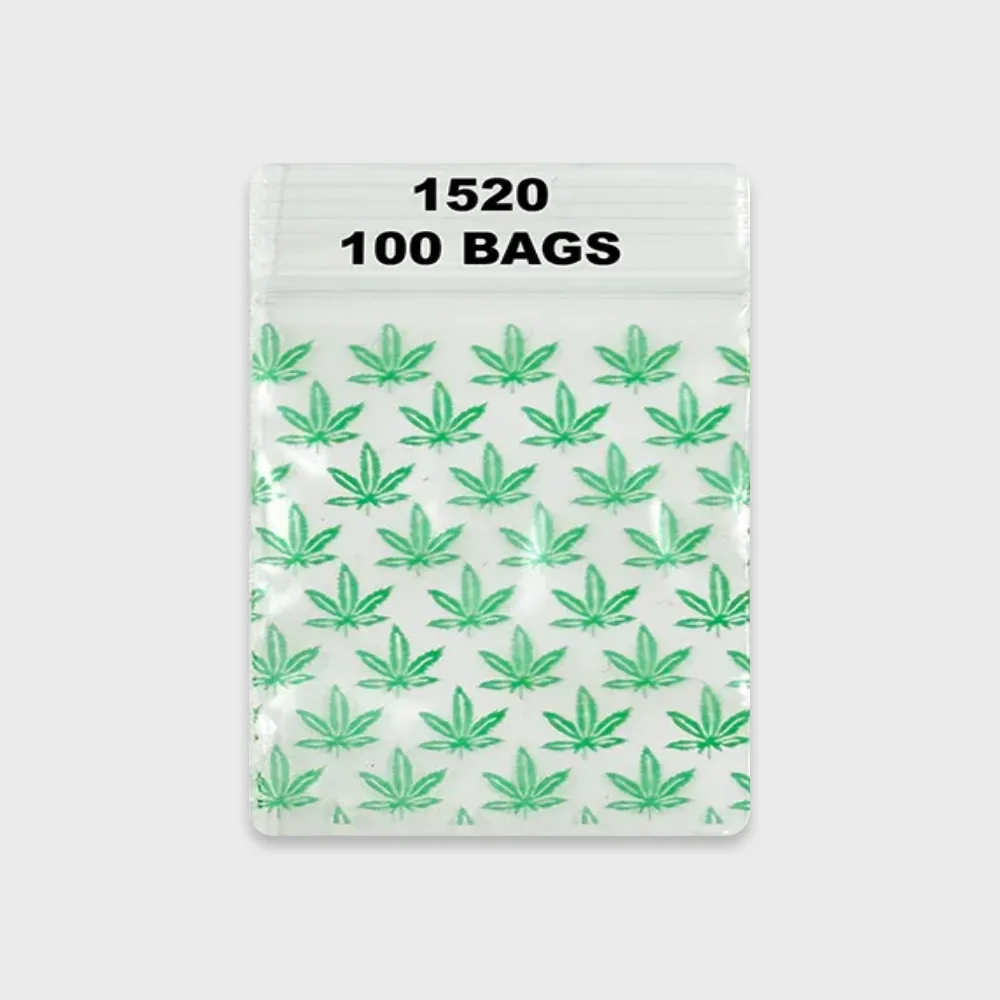Resealable Plastic Bags 38×51 mm with Green Leaf Patterns