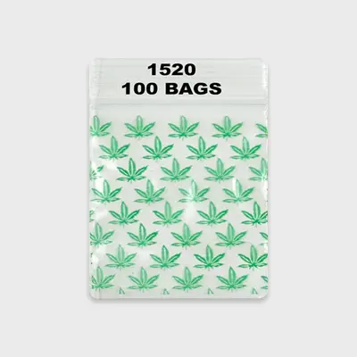 Resealable Plastic Bags 38×51 mm with Green Leaf Patterns