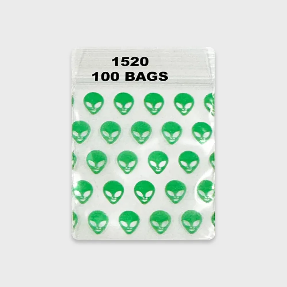 Resealable Plastic Bags 38×51 mm with Green Alien Patterns