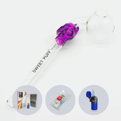 Combo Full X1 Skull Sweet Puff Glass Pipe 14cm Pink and Balancer