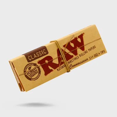 RAW Classic Rolling Papers Connoisseur Size 1¼ with Tips