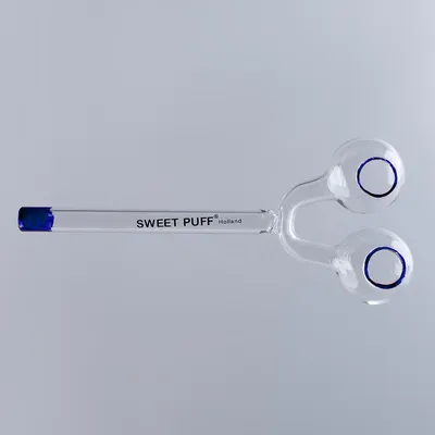 Sweet Puff Glass Pipe Straight Twin Bowl 15cm Blue Tip Pack X14