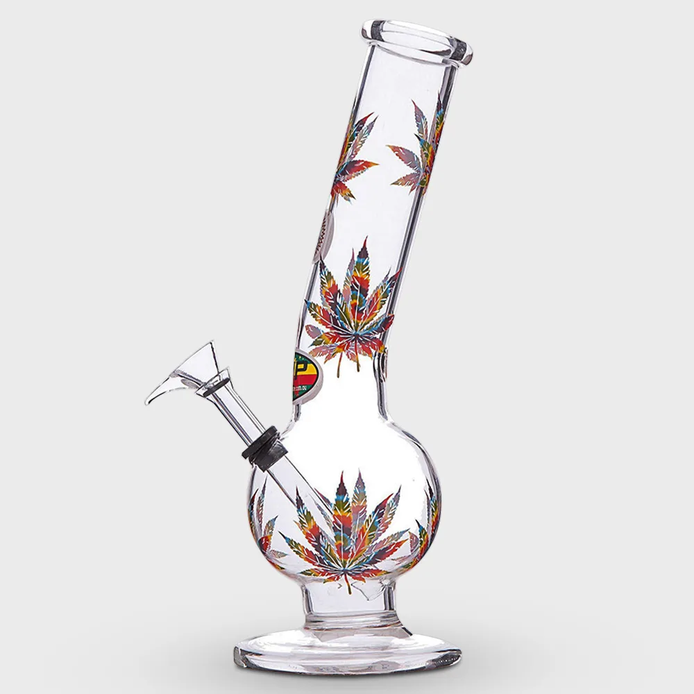 MWP Multi-Colour Leaf Design Bent Bubble Glass Bong 28cm
