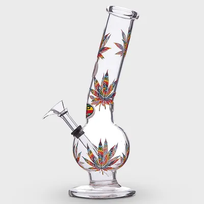 MWP Multi-Colour Leaf Design Bent Bubble Glass Bong 28cm