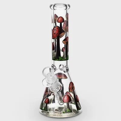 Glow in the Dark Mushrooms Design Beaker Glass Bong 25cm
