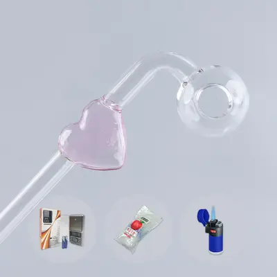Combo Full X1 Love Heart Sweet Puff Glass Pipe 14cm Pink and Balancer