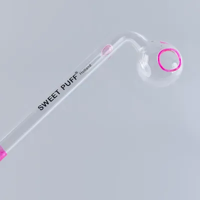 Sweet Puff Glass Pipe 10cm Pink Rim and Balancer Pack X2