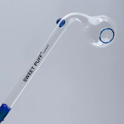Sweet Puff Glass Pipe 14cm Blue Rim and Balancer Pack X2