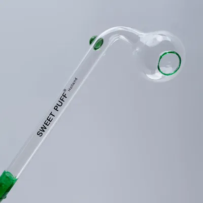 Sweet Puff Glass Pipe 10cm Green Rim and Balancer Pack X2