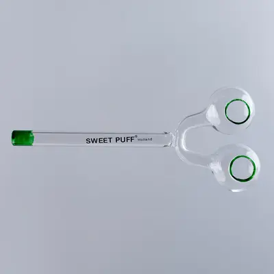 Sweet Puff Glass Pipe Straight Twin Bowl 15cm Green Tip