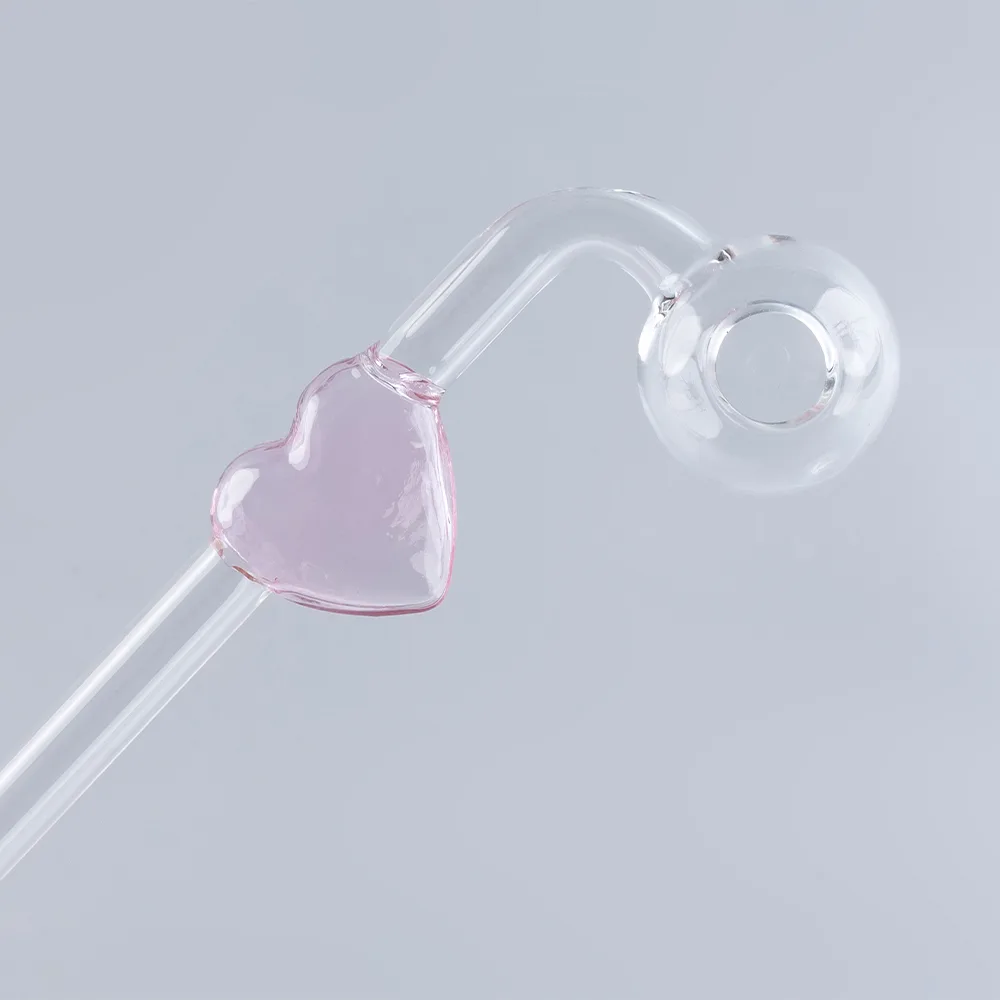 Love Heart Sweet Puff Glass Pipe 14cm Pink and Balancer
