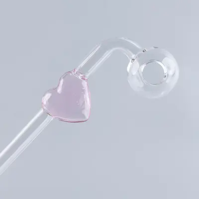 Love Heart Sweet Puff Glass Pipe 14cm Pink and Balancer