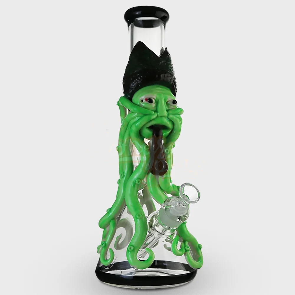 Glow in the Dark 3D Captain Octopus Design Beaker Glass Bong 32cm