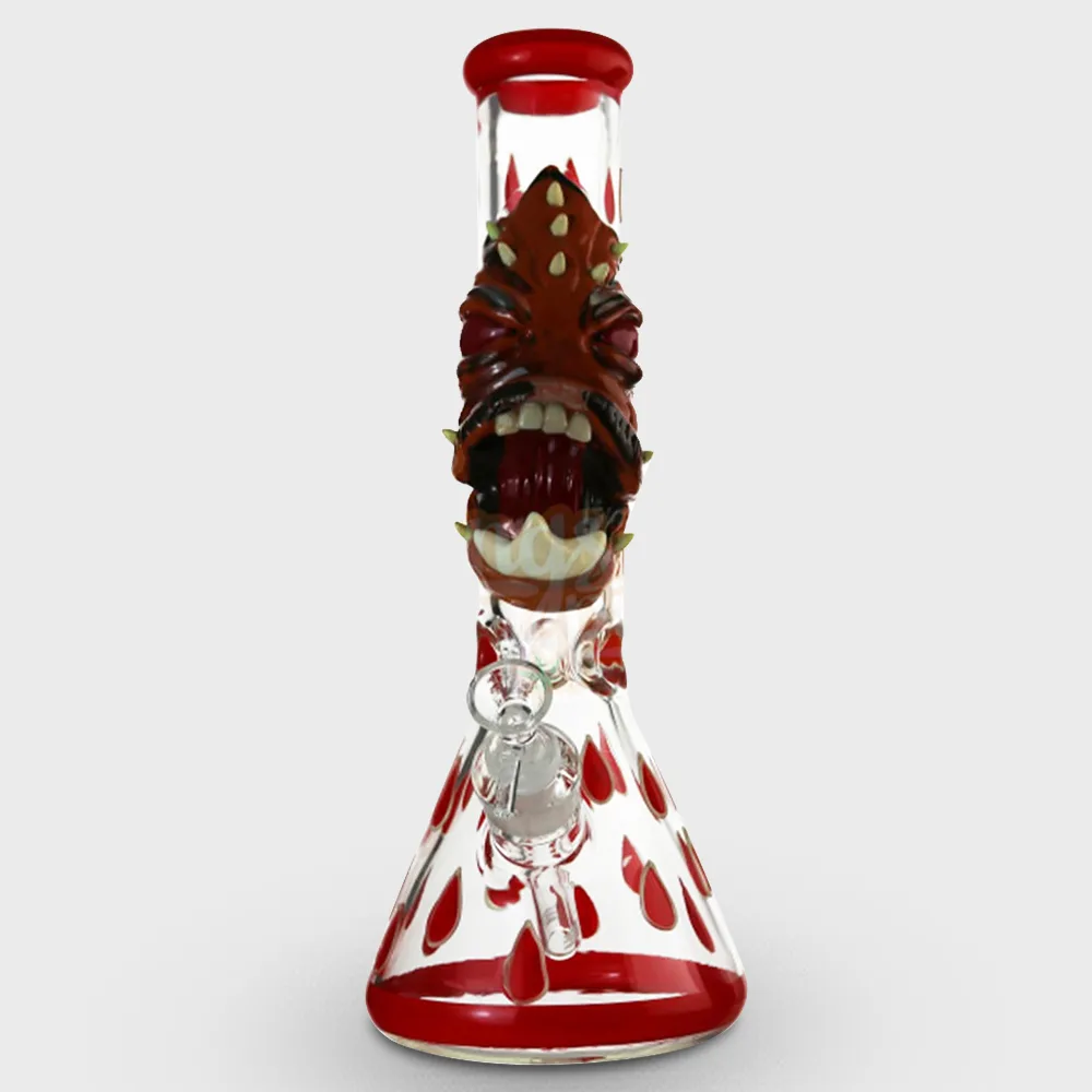 Glow in the Dark 3D Red Eyes Monster Design Beaker Glass Bong 32cm