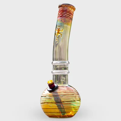 AGUNG Gold Fume with Green Leaf Design Bubble Bong 30cm